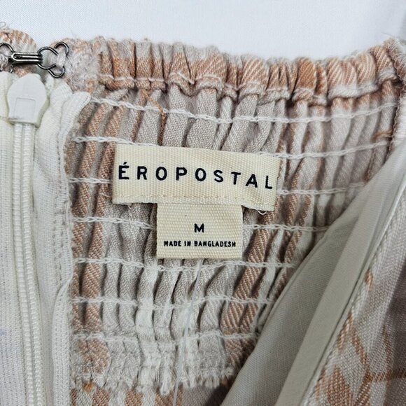 NWT AEROPOSTALE Plaid Mini Dress BROWN & WHITE size M Smocked Back Preppy Cute - Picture 5 of 8